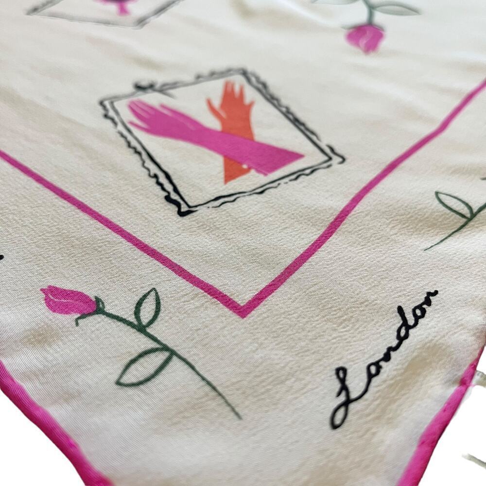 Lulu Guinness "We Suffer to Be Beautiful" Pink White Silk Square Scarf - Picture 6 of 9
